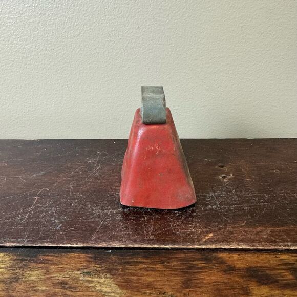 Red Blue Metal Cowbell Hand Made Bell Clapper Primitive Rustic Country Farmhouse - Picture 2 of 6